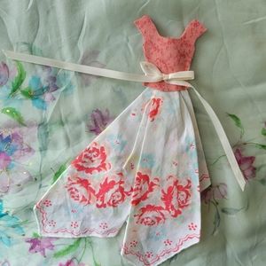Vintage Hankie Folded into Dress ~ Handmade ~ Crafts ~ Pretty Floral Design